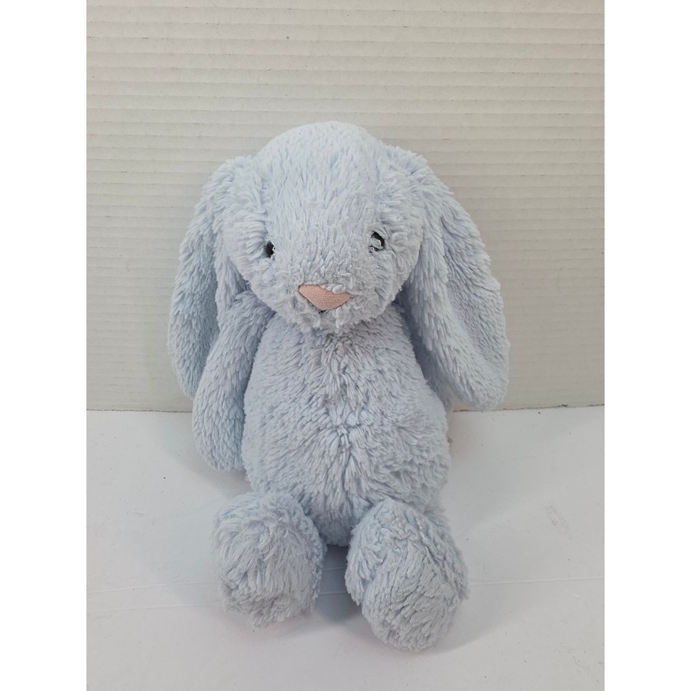 Jellycat London Bashful Blue Bunny Rattle Plush Stuffed Toy 11 Inch
